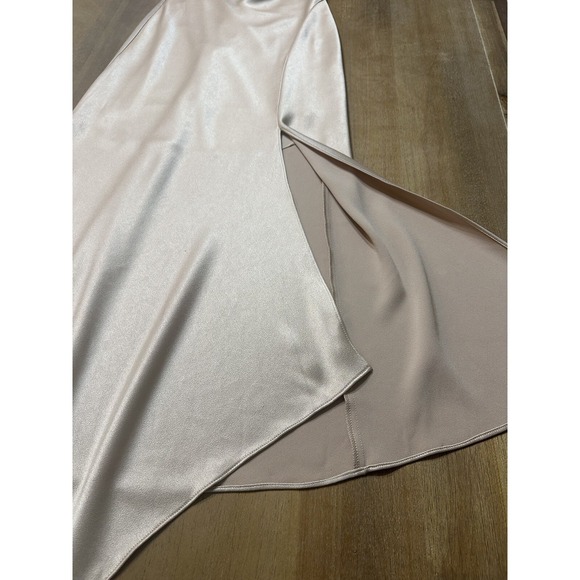 Alice + Olivia Satin Champagne Midi Slip Dress Sz 6 Asymmetric Handkerchief Hem - Picture 8 of 16